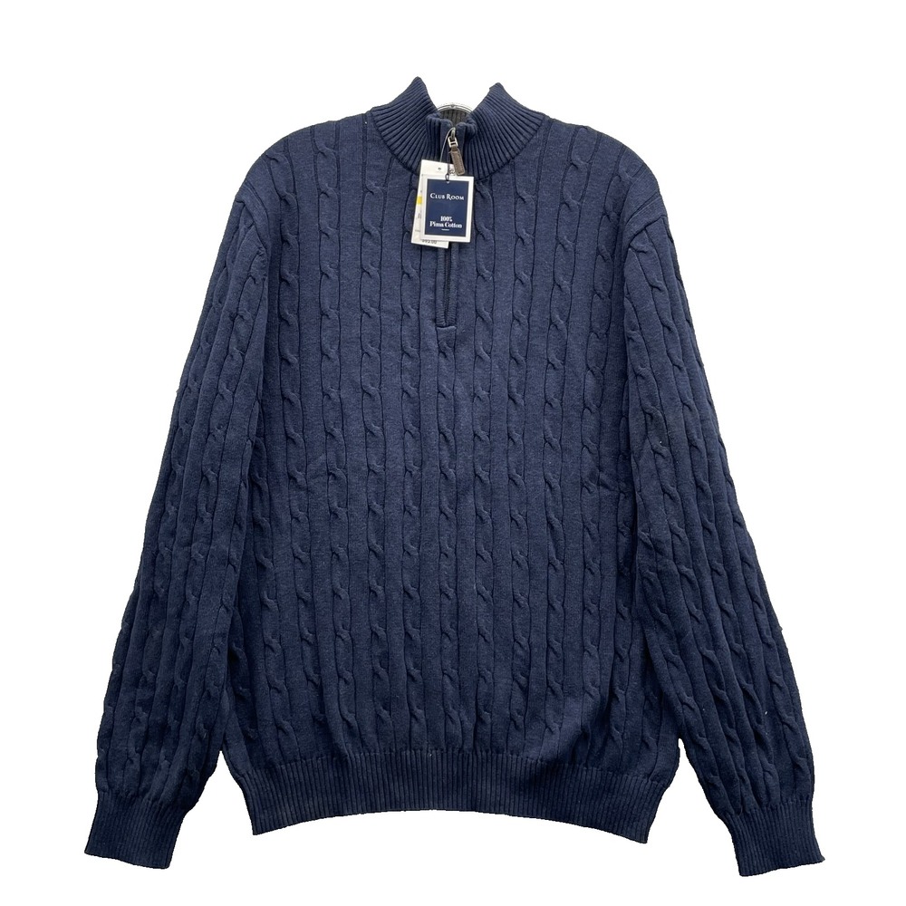Club Room Cable Knit Sweater Mens Medium Pima Cotton Tennis Classic 90s Academia
